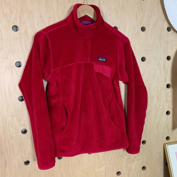 Patagonia Women’s Re-Tool Snap-T Red Fleece Pullover Sweater Sweatshirt Small - Picture 1 of 6